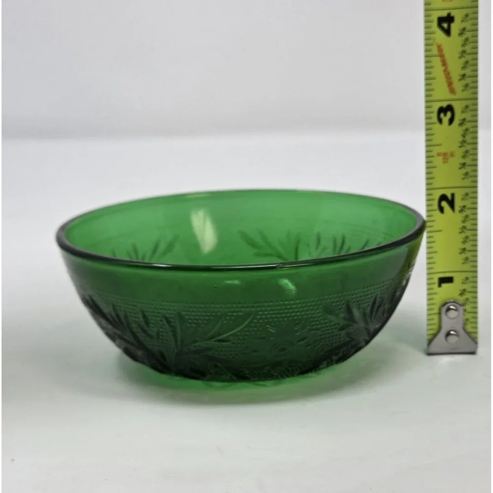 Anchor Hocking Forest Green Sandwich Glass Berry Bowls Set of 6 Vintage‎ 1950s